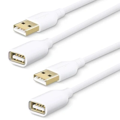Image of Fasgear 2 Pack [6ft/1.83m] USB 2.0 Extension Cables A Male to Female Charging and Syncing Extender Cord (White,White)