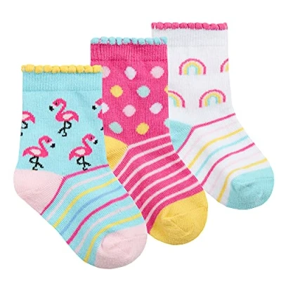 Image of Metzuyan Newborn Baby Girl Socks Cotton Rich Scallop Edge Toddler Infant Flamingo 0