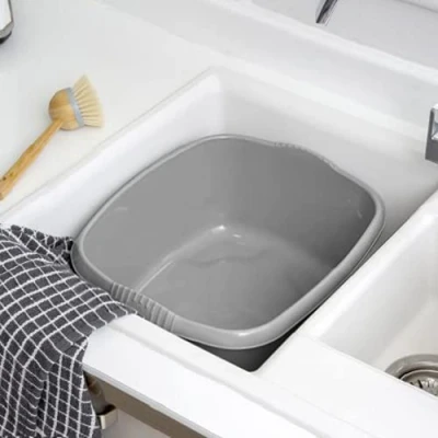 Image of Rectangular washing Up Bowl Wash Dish Washtub, Approx 12 Litre, 39 x 32 16 cm Silver