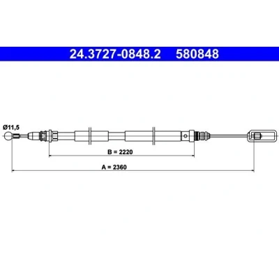 Image of 4745T7, 4745T8 Brake Cable ATE 24.3727 0848.2 2360mm PEUGEOT: 807 MPV, CITROËN: C8 II