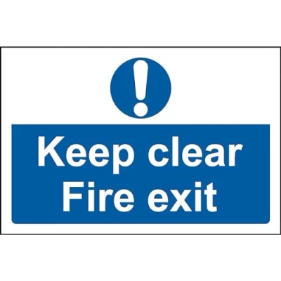 Image of Keep clear fire exit safety sign 1.2mm Rigid plastic 200mm x 150mm Case (Pack of 5)