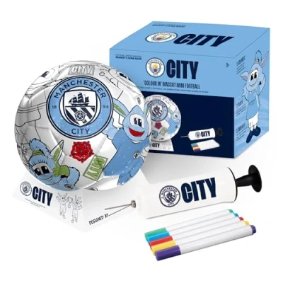 Image of Hy Pro Officially Licensed Colour In Manchester City F.C. Football Customisable Football, Merchandise, Crafts, Pump, Stand &amp; Pens, Size 2 Great Gift Idea, 3+