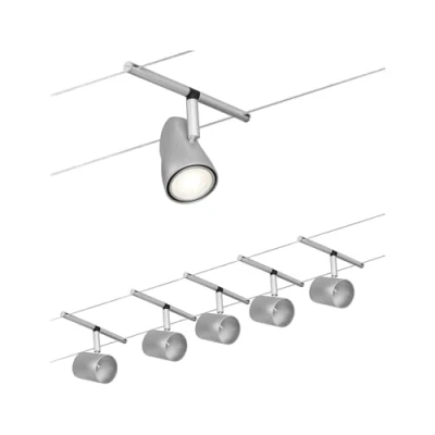 Image of Paulmann 94465 CorDuo Cable System Basic Lighting Set Cup DC, Max 5 x 10 Watt Extendable Matt Chrome Plastic GU5.3 Wire Without Bulbs