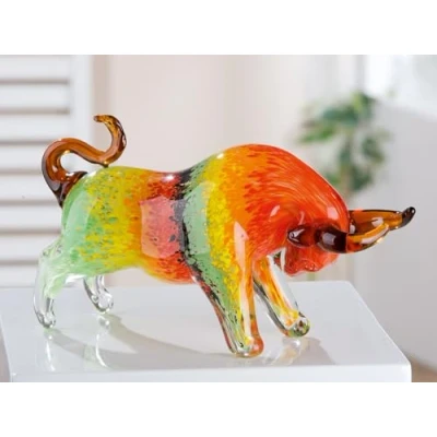 Image of GILDE GLAS art Decorative Figurine Taurus Animal Sculpture Handmade Solid Coloured Glass Gift and Decoration Multicoloured Width 30 cm
