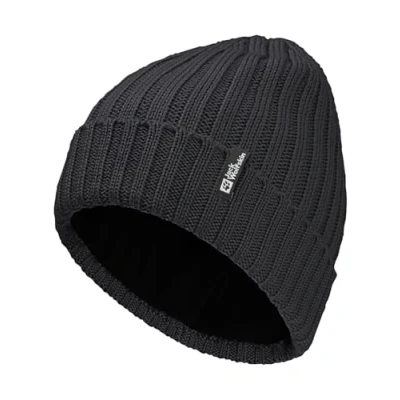 Image of Jack Wolfskin Rib Knit Beanie Hat, Black, Standard Size