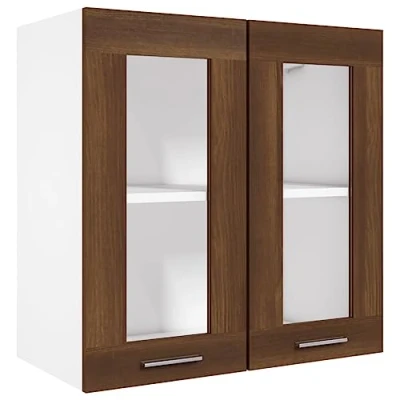 Image of vidaXL Hanging Glass Cabinet Kitchen Furniture Equipment Floating Wall Mounted Storage Cupboard Shelf Brown Oak Engineered Wood