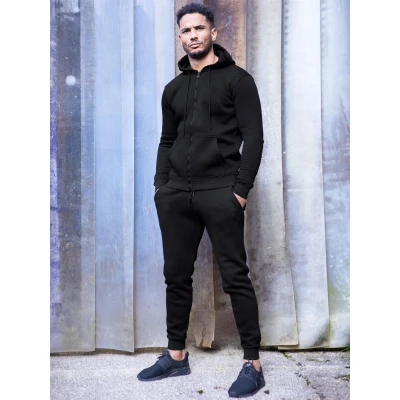 Image of 989Zé ENZO Mens Full TRACKSUIT Set Long Sleeve Zip Up Hoodie Jacket Sweatshirt and Casual Fleece Sweatpants Joggers HD577 + JG579 BLACK S