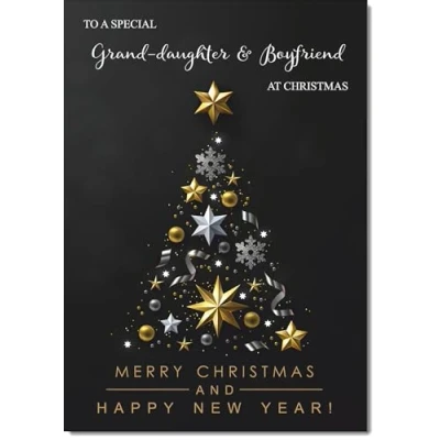 Image of doodlecards Granddaughter &amp; Boyfriend Christmas Card Black Abstract Tree Medium Size with Plain Envelope