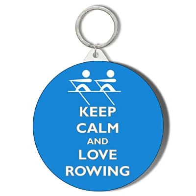 Image of Gift Insanity KEEP CALM AND LOVE ROWING BLUE BACKGROUND 45mm Small Keyring