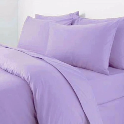 Image of RB Luxury Polycotton Parcale Plain Dyed Duvet Cover &amp; 2 Pillow Cases Bed Set (Single, Lilac)