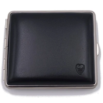 Image of GERMANUS Cigarette Case Made in Germany Steel with Leather Cover
