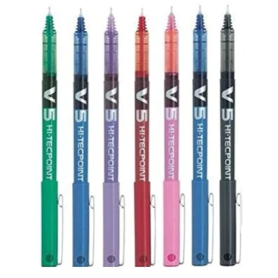 Image of Pilot BX V5 High Tech Rollerball Pen Assorted Colors 0.5mm Extra Fine Tip 0.3mm Line Width (7 Black, Red, Blue, Green, Purple, Pink, Sky Blue)