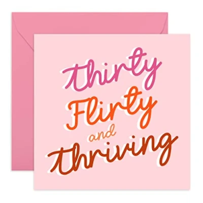 Image of Central 23 30th Birthday Card For Women &#039;Thirty Flirty and Thriving&#039; Greeting Cards Her Thirtieth Bday Friends Age 30 Comes with Fun Stickers