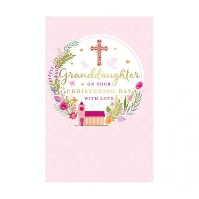 Image of Words &#039;n&#039; Wishes Traditional Christening Card for a Granddaughter, Granddaughter Card, Multi Coloured 21.7 x 14.4 cms