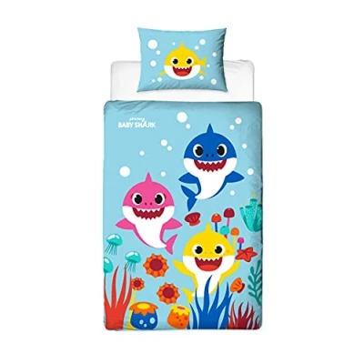Image of Character World Baby Shark Single Duvet Cover Officially Licensed Reversible 2 Sided Rainbow Design with Matching Pillowcase, Polycotton Multicolor BSHRAIDS002UK1