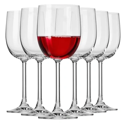Image of Krosno GEMA White and Red Wine Glasses, Set of 6 340 ml, for Home, Restaurant Parties, Dishwasher Safe