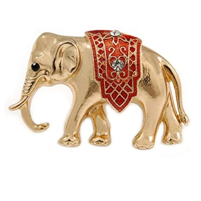 Image of Small Adorable Elephant Brooch in Gold Tone Metal 40mm Across