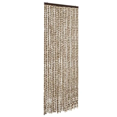 Image of vidaXL Chenille Fly Curtain Beige/Brown Insect Barrier for Doors (90x200 cm), Mosquito Screen, Privacy &amp; Insulation, Soft Silent Entry