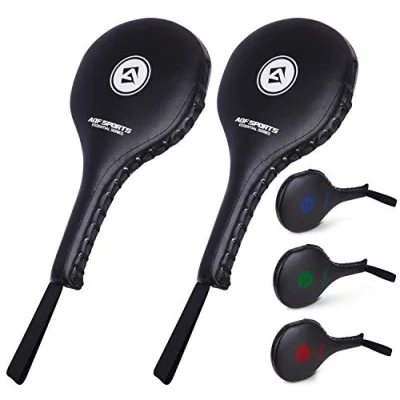 Image of AQF Focus Paddles Taekwondo Kick Pads Racket Pair for Karate Boxing Martial Arts Training Equipment Target Kickboxing 2 Piece (Wht/Blk)