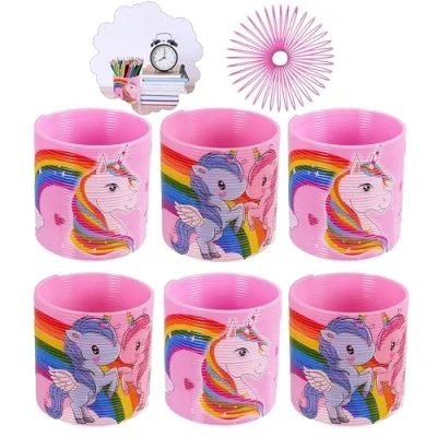 Image of HOVUK Unicorn Magic Spring Toys 6.5cm Bouncing Coil Fidget Party Bag Fillers Christmas Gifts for Kids 3+Y Classroom Prizes &amp; Birthday 6x Random