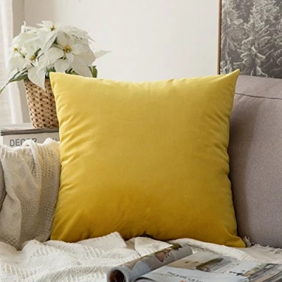 Image of MIULEE Velvet Soft Decorative Square Throw Pillow Case Cushion Cover Luxury Pillowcase for Livingroom Sofa Bedroom with Invisible Zipper 50cm x 50cm,20x20 Inches 1 Pack Lemon Yellow