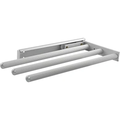 Image of OBF Grimme Pluto 03 0357 47 Silver Matt Anodised Tea Towel Holder (Towel Rail) Extendible 3 Arms for the Kitchen, ET 325 mm Aluminium, Length