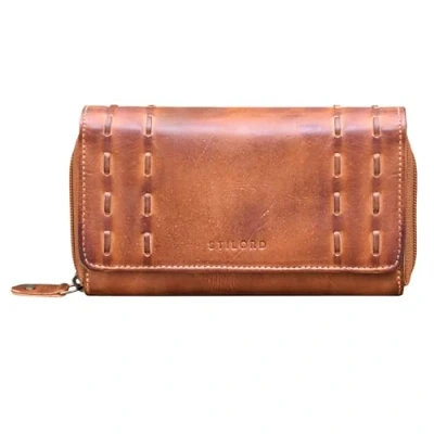 Image of STILORD &#039;Kate&#039; Leather Wallet Ladies with RFID and NFC Protection Vintage Purse in Gift Box Genuine Leather, Colour:Almond Brown