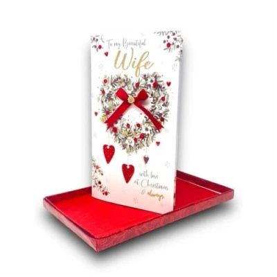 Image of Wife Christmas Card Handmade Boxed Lavish Luxury Box XLB049A HEART One Size