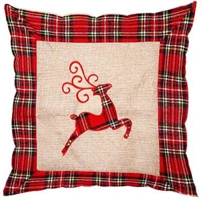 Image of SHATCHI Hessian Home Bedroom Office Decorations Burlap Cotton Linen Printed Pillow Covers Reindeer/Snowman/Robin/Christmas Pudding, 40x40cm
