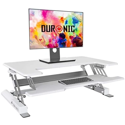 Image of Duronic Standing Desk Converter DM05D1 WE Adjustable Sit Stand Desks Workstation Wood Height Adjusting Sitting Riser for Office Table PC Laptops Computer Monitor Screen Keyboard and Mouse
