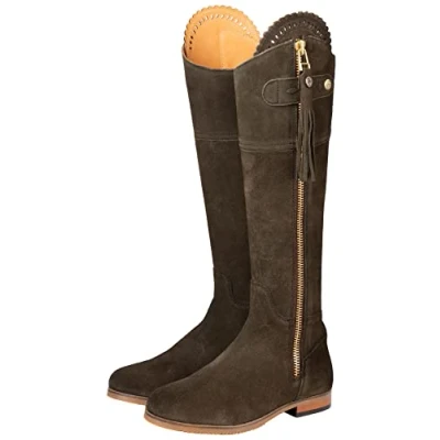 Image of Rydale Ladies Slim Fit Country Boots Womens Tall Spanish Riding Suede Leather 3 Colours (Olive, uk_footwear_size_system, adult, women, numeric, medium, numeric_4)