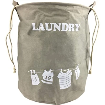 Image of 40L Taupe Fabric Laundry Hamper Tidy Sack with Draw String Closure 40cm (H) x 36cm (W).