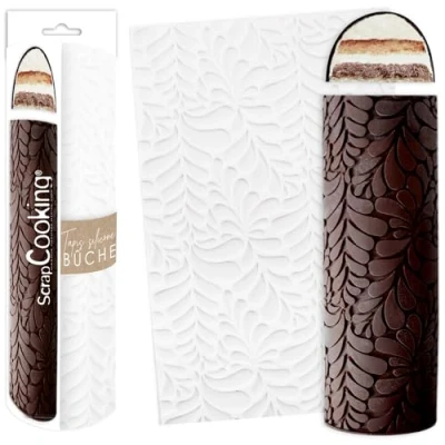 Image of ScrapCooking 2975 &quot;Ondine Silicone Log Mat 3D Embossed Christmas Mould 28.2 x 18 cm Professional Quality Pastry, Dessert, Cake Original with Recipe White