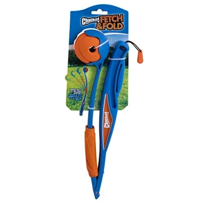 Image of Chuckit! Fetch &amp; Fold Dog Ball Launcher Pick Up and Throw Hands Free Toy Rubber Thrower Set
