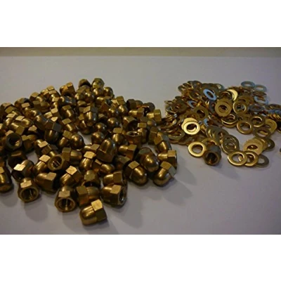 Image of M5 SOLID BRASS HEXAGON DOME NUTS WITH FREE WASHERS 12/25 OR 50 PACKS (25)