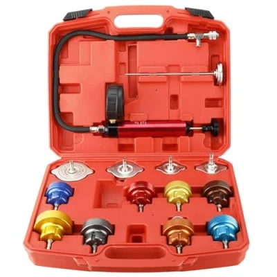 Image of FreeTec 14pc Radiator Pump Pressure Leak Tester Checker Kit Aluminum Adapters w/Case