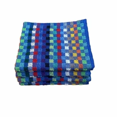Image of SHL 4 Pack 100% Cotton Multi Check Kitchen Hand Towels 50 x 85 cm (Blue)