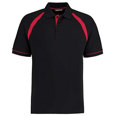 Image of Kustom Kit Mens Short Sleeve Polo Shirts, Black/Bright Red, XX Large. KK615