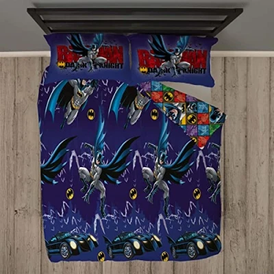 Image of Batman Double Duvet Cover Dark Knight Design Officially Licensed Reversible Bedding set with matching Pillowcase