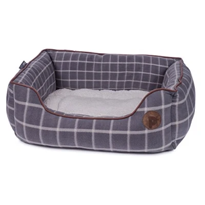 Image of Petface Grey Window Pane Check Square Dog Bed, Medium