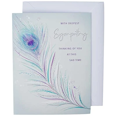 Image of Piccadilly Greetings Group Ltd Deepest Sympathy Card Feather Thinking of You ,White, 8 x 6 Inches