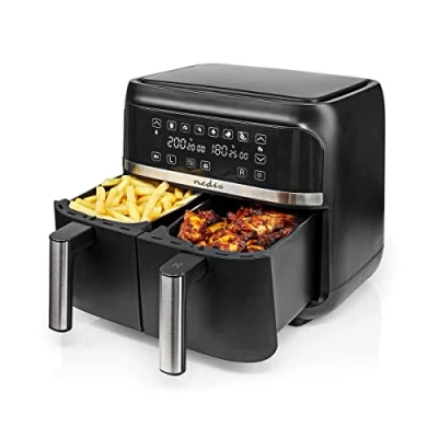 Image of Nedis Hot air fryer Two separate baskets High speed circulation technology 200C Timer from 1 to 60 minutes Overheat protection 2x3.8 L SYNC function
