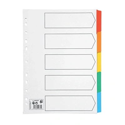 Image of 5 Star Office Index 150gsm Card with Coloured Mylar Tabs Part A4 White