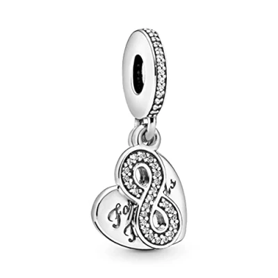 Image of Pandora Moments Women&#039;s Sterling Silver Forever Friends Heart Cubic Zirconia Dangle Charm for Bracelet, No Box