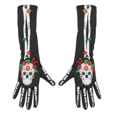Image of W Widmann MILANO Party Fashion Dia de Los Muertos 34279 Gloves Length Approx. 40 cm for Adults Carnival Theme Party, Multicoloured, Standard Size