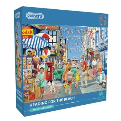 Image of Heading for the Beach 1000 Piece Jigsaw Puzzle Nostalgic Sustainable Adults Premium 100% Recycled Board Great Gift Gibsons Games