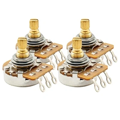 Image of Musiclily Pro HD B250K Full Brass Metric Coarse 18 Spline Split Short Shaft Pots Linear Taper Potentiometers for Electric Guitar Bass (Set of 4)
