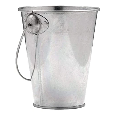 Image of Chip Bucket Galvanise Steel Serv Food Plant Pot Small Mini 10cm Cutlery Pail Tin