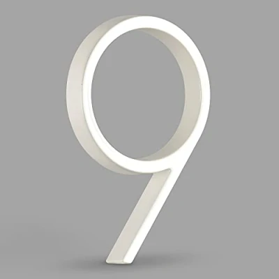 Image of HASWARE Floating House Number Sign: 5 inch Modern Door Signage Striking for Street Home Address Numerals (9, White)
