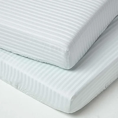 Image of HOMESCAPES Blue Cot Bed Fitted Sheets 70 x 140 cm 2 Pack 100% Egyptian Cotton Percale Soft Hypoallergenic Toddler Sheet Fully Elasticated Skirt Breathable Easy Care 330 TC 500 Thread Count Equiv